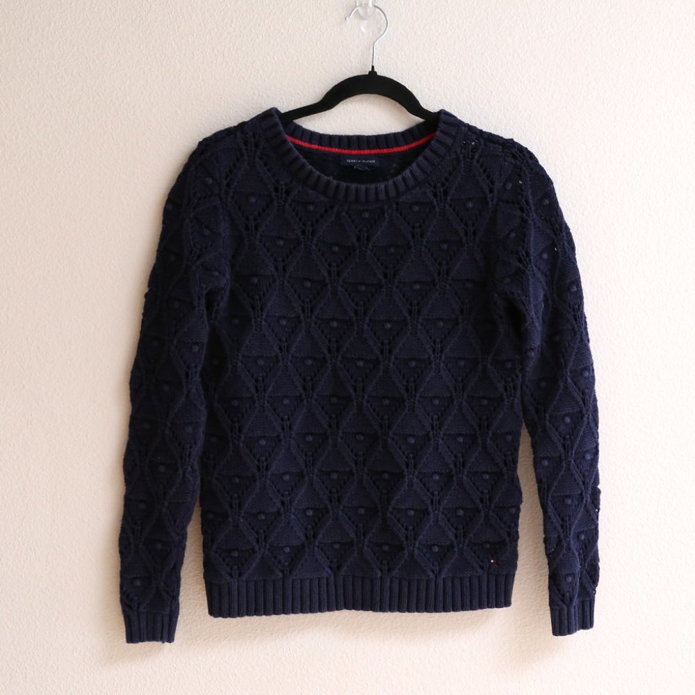Tommy Hilfiger Navy 100% Cotton Knit Sweater - Long Sleeve, Size SP